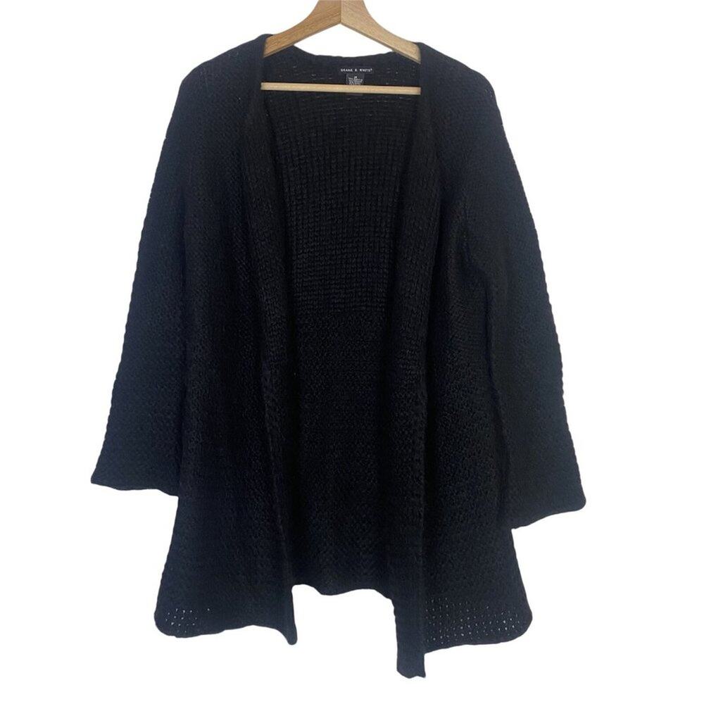 Deane & White Women's Black Mohair Wool Open Front Cardigan Sweater Size M